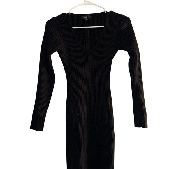 Lulu’s Women's Black Ribbed Knit Dress Size L Long Sleeve - Picture 1 of 5
